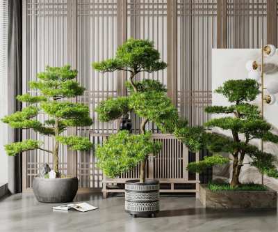 新中式绿植盆栽组合3D模型下载